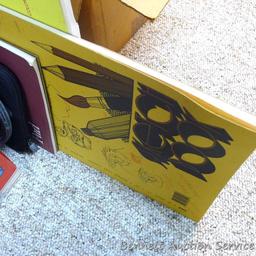 Craft papers, sticks, picture hanging wire, tracing paper, sketch pad, more.