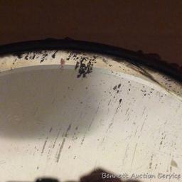 Plateau mirror with beveled glass is 10" across.