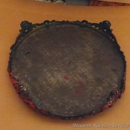 Plateau mirror with beveled glass is 10" across.