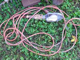 Garden fork/cultivator; ground tamper with 4" x 6" base and 48" handle; trouble light; steel hole