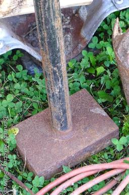 Garden fork/cultivator; ground tamper with 4" x 6" base and 48" handle; trouble light; steel hole