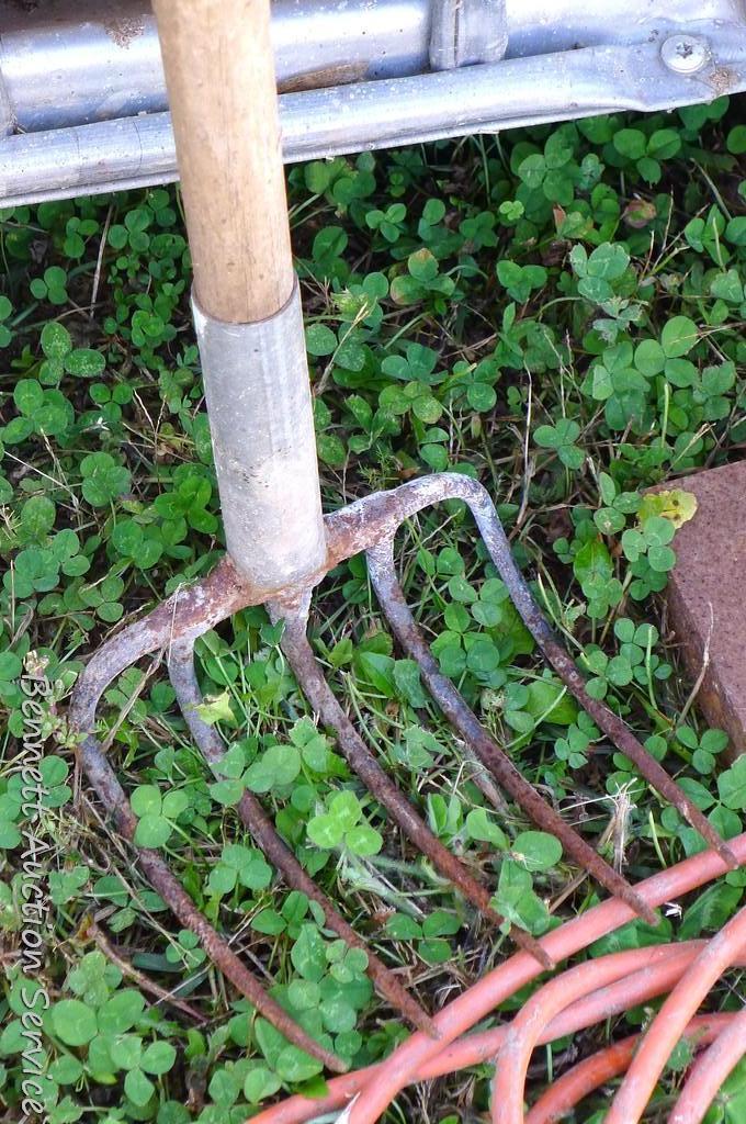 Garden fork/cultivator; ground tamper with 4" x 6" base and 48" handle; trouble light; steel hole