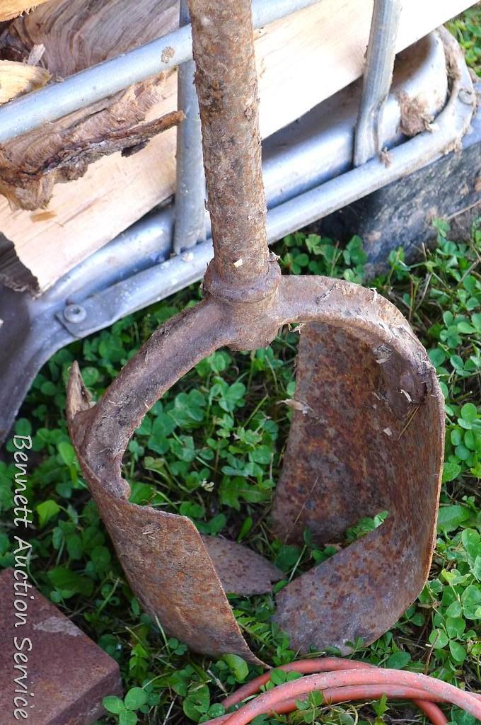 Garden fork/cultivator; ground tamper with 4" x 6" base and 48" handle; trouble light; steel hole