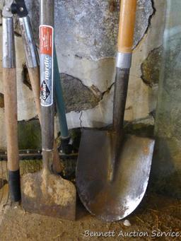 Nice spade shovel with wooden handle; Eagle rake; The Maintainer lawn & garden rake has 22" head