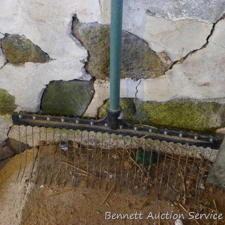 Nice spade shovel with wooden handle; Eagle rake; The Maintainer lawn & garden rake has 22" head