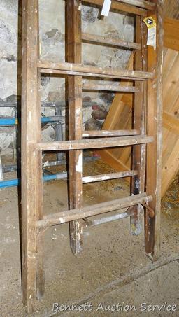 Wooden ladder by American Ladder Institute is in 3 sections that pull apart or extend. Each section