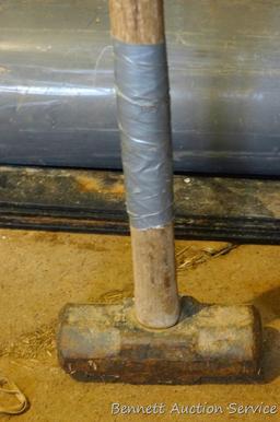 Splitting maul has 3-1/4" x 7" head, handle is cracked; 12 lb. sledge hammer made in USA.