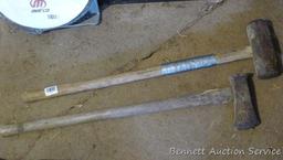 Splitting maul has 3-1/4" x 7" head, handle is cracked; 12 lb. sledge hammer made in USA.