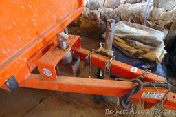 Large utility trailer with hand pump hydraulic dump is of all steel construction. Box is 53" x 74" x