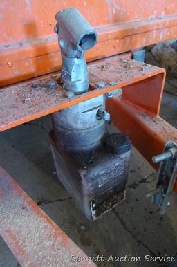 Large utility trailer with hand pump hydraulic dump is of all steel construction. Box is 53" x 74" x
