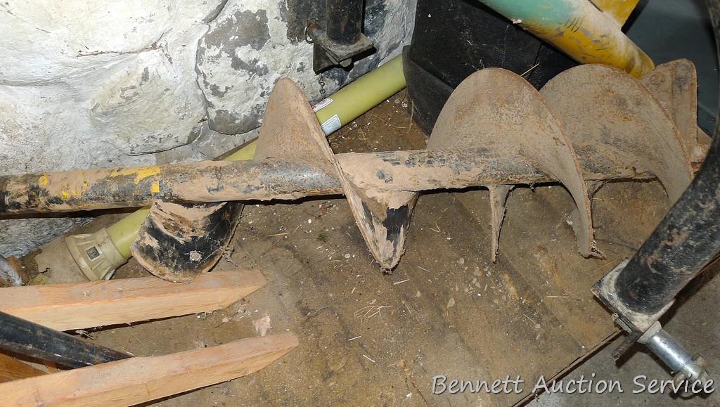3 point post hole auger attachment. Auger section is nearly 4'. 12" diameter. Has category 2 hitch