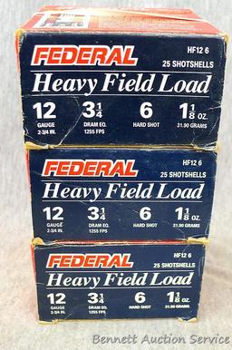 75 rounds of Federal heavy field load 12 ga. 3-1/4", 6 hard shot shotshells.