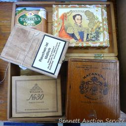 Five wooden and one other cigar boxes up to 12" x 6-3/4".