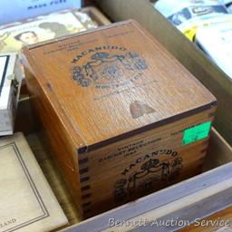 Five wooden and one other cigar boxes up to 12" x 6-3/4".