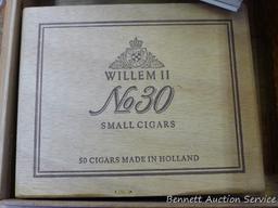 Five wooden and one other cigar boxes up to 12" x 6-3/4".