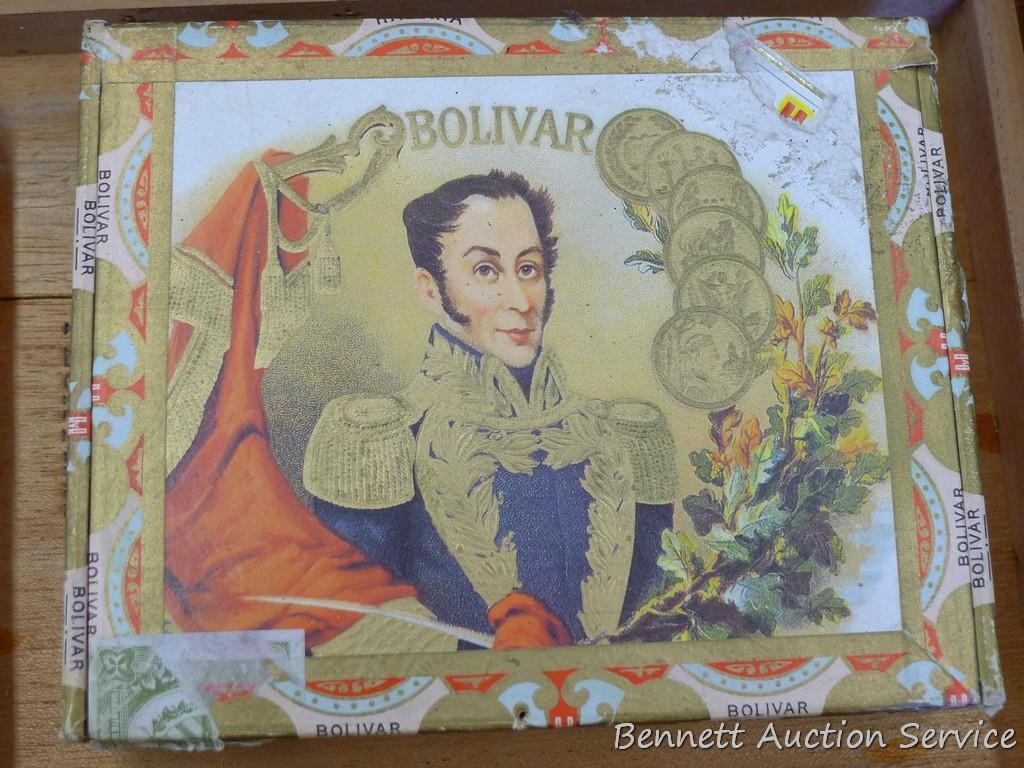 Five wooden and one other cigar boxes up to 12" x 6-3/4".