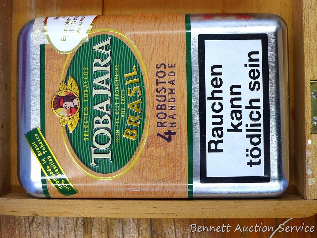 Five wooden and one other cigar boxes up to 12" x 6-3/4".