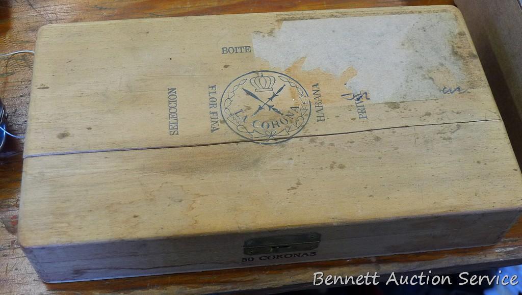 Five wooden and one other cigar boxes up to 12" x 6-3/4".