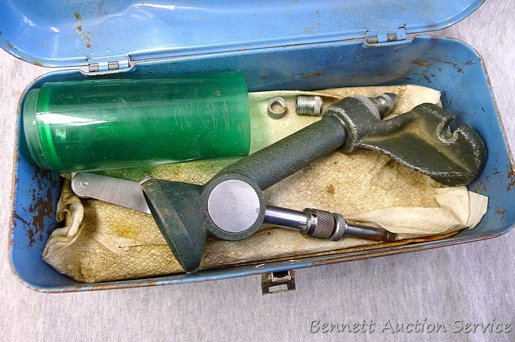 RCBS reloading powder measure comes in an 11" steel tools box. Powder dispenser and measure.