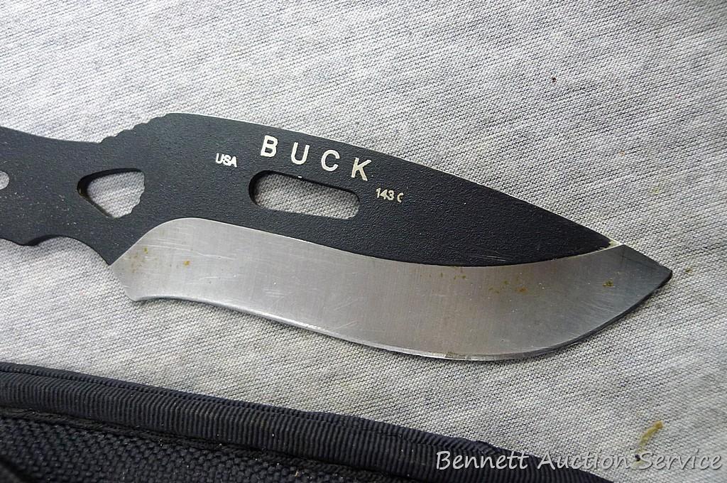 Buck Knife 143C PakLite Large Skinner Skeletonized Knife 141 Black Oxide with canvas sheath. Has a