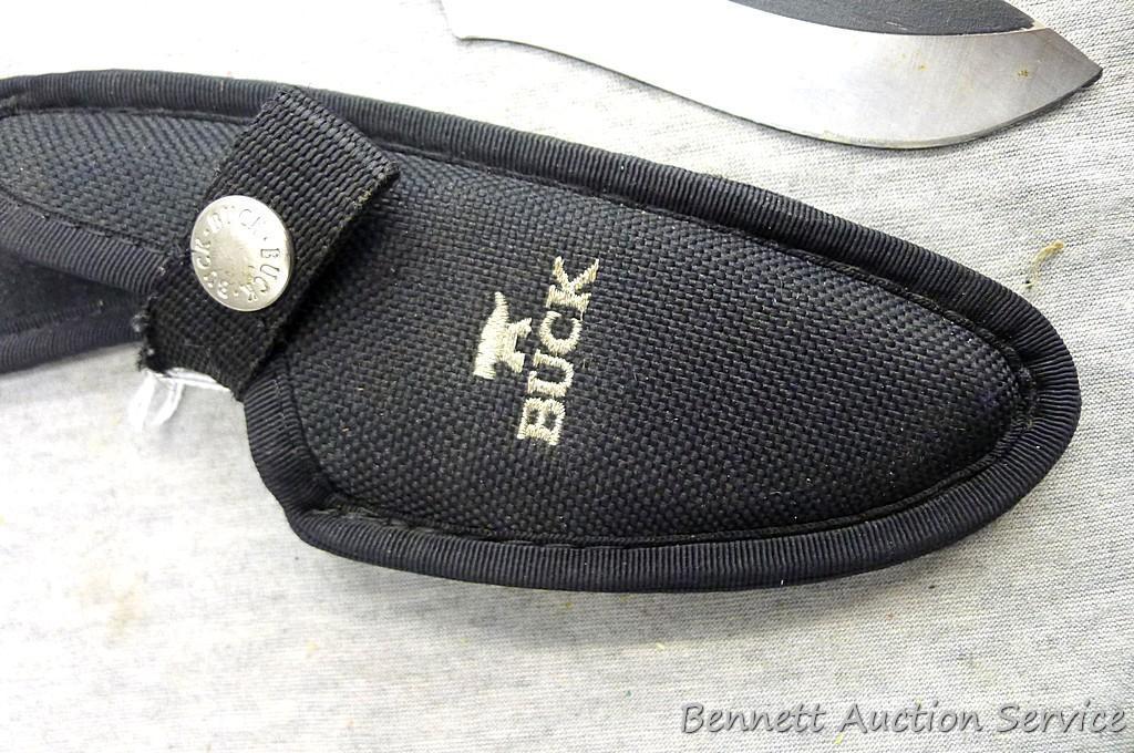Buck Knife 143C PakLite Large Skinner Skeletonized Knife 141 Black Oxide with canvas sheath. Has a