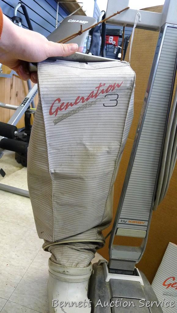 Generation 3 by Kirby vacuum; 15" x 16" x 43". Vacuum does not turn on, but could be an easy repair