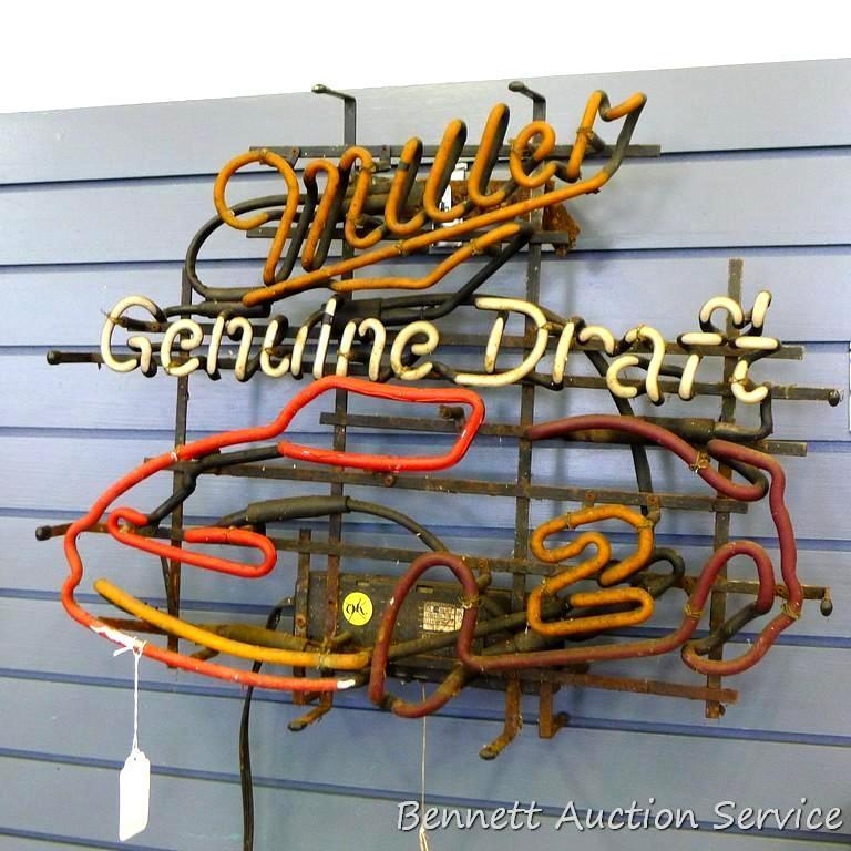 No shipping; Miller Genuine Draft neon sign; measures 24" x 19". Tubes seem to be intact; does