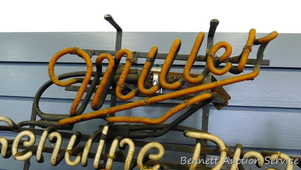 No shipping; Miller Genuine Draft neon sign; measures 24" x 19". Tubes seem to be intact; does