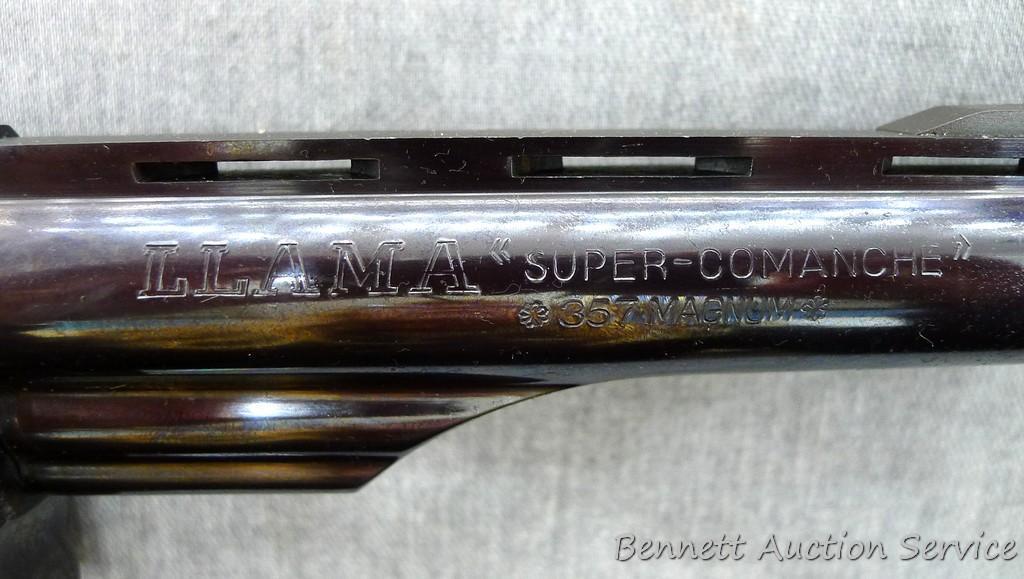 Llama Super-Comanche .357 Magnum Revolver. 6" ribbed barrel has a bright bore with sharp rifling and