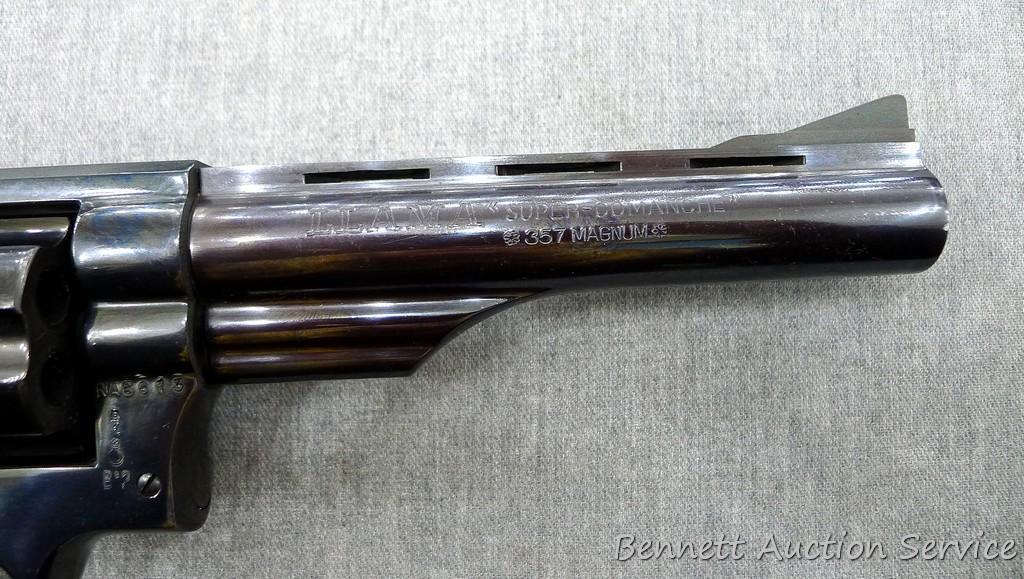Llama Super-Comanche .357 Magnum Revolver. 6" ribbed barrel has a bright bore with sharp rifling and