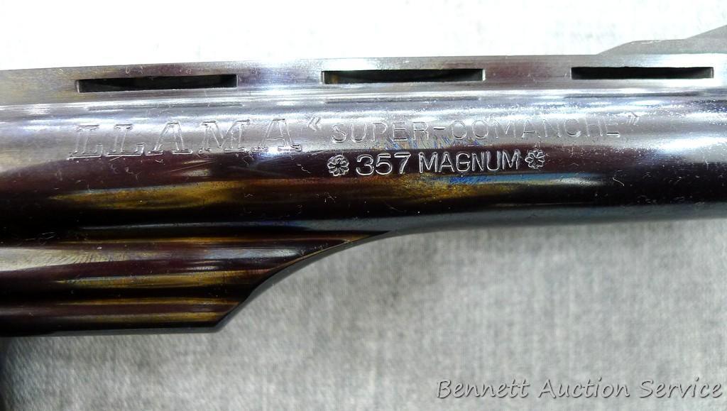 Llama Super-Comanche .357 Magnum Revolver. 6" ribbed barrel has a bright bore with sharp rifling and