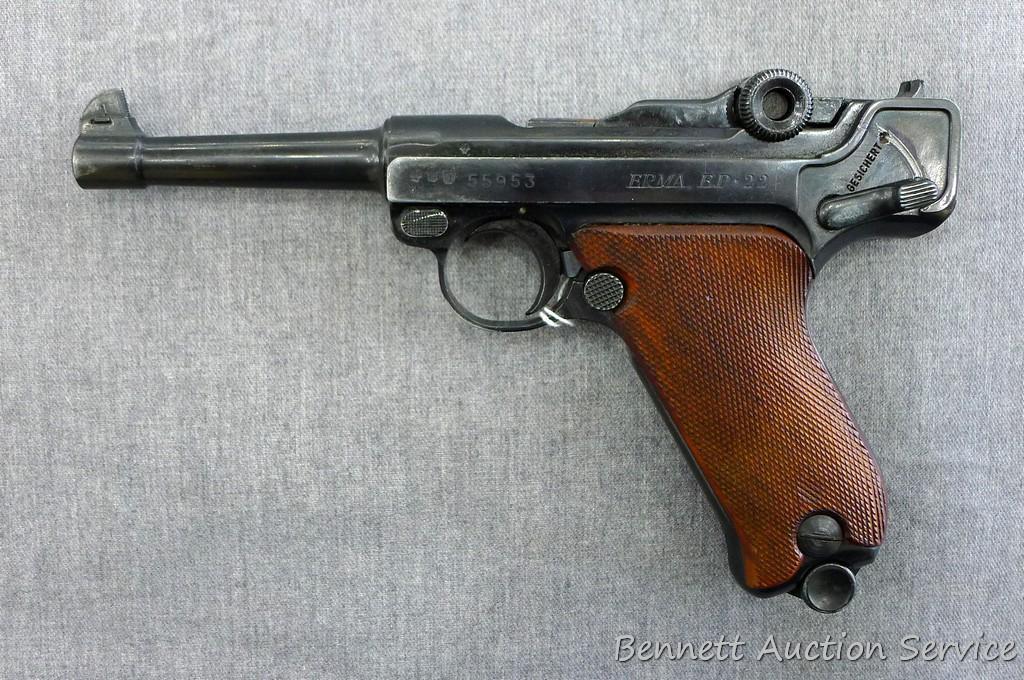 Erma EP.22 German Luger pistol chambered .22LR. 4-1/2" barrel has a bright bore and good rifling.