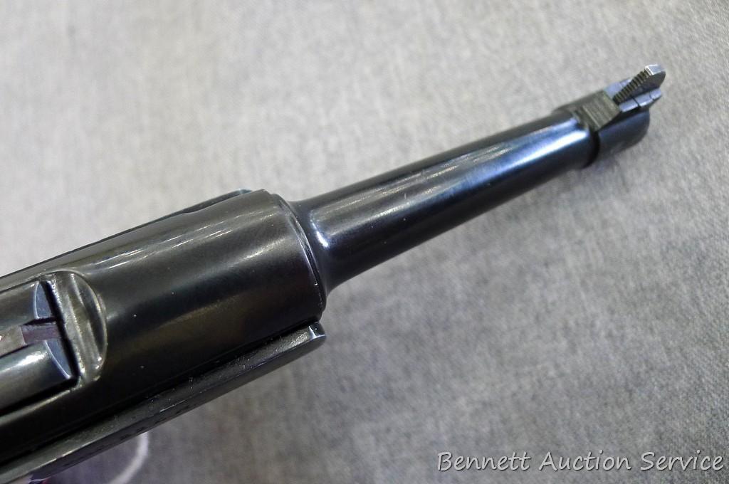 Erma EP.22 German Luger pistol chambered .22LR. 4-1/2" barrel has a bright bore and good rifling.