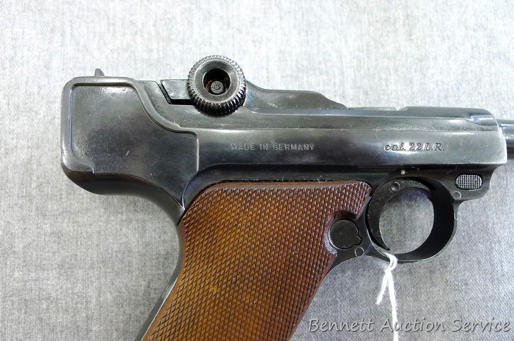 Erma EP.22 German Luger pistol chambered .22LR. 4-1/2" barrel has a bright bore and good rifling.