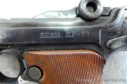 Erma EP.22 German Luger pistol chambered .22LR. 4-1/2" barrel has a bright bore and good rifling.
