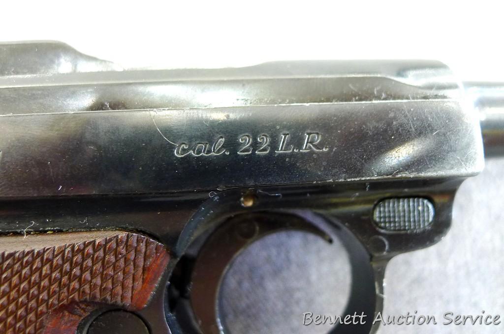 Erma EP.22 German Luger pistol chambered .22LR. 4-1/2" barrel has a bright bore and good rifling.