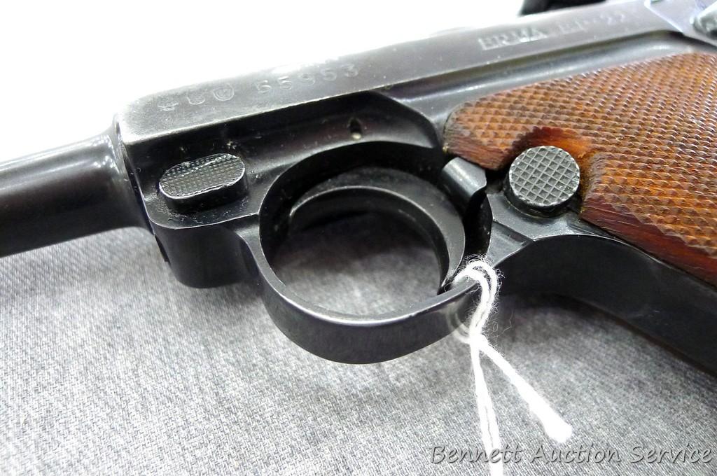 Erma EP.22 German Luger pistol chambered .22LR. 4-1/2" barrel has a bright bore and good rifling.