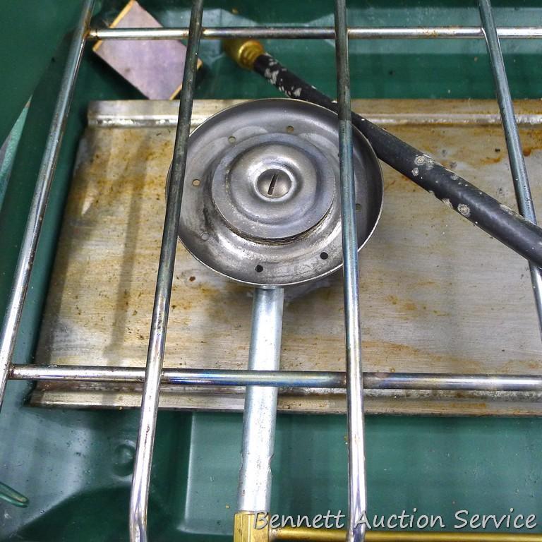 Coleman camp stove is about 21" x 13" x 4". Looks to be in pretty good condition and includes