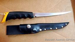 Kershaw filet knife with sheath measures approx. 12" long overall.