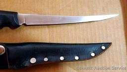 Kershaw filet knife with sheath measures approx. 12" long overall.