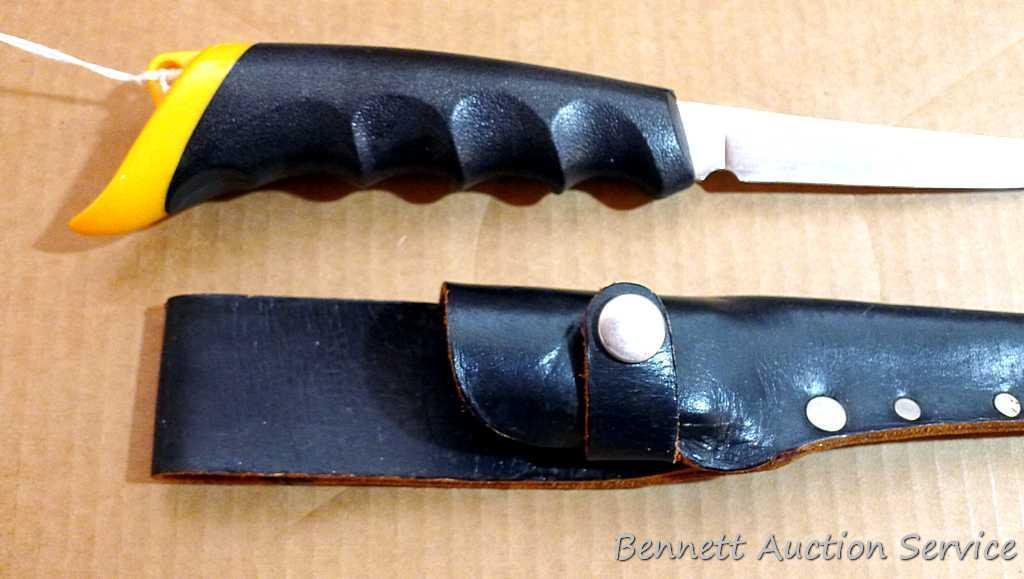 Kershaw filet knife with sheath measures approx. 12" long overall.