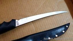 Kershaw filet knife with sheath measures approx. 12" long overall.