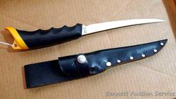 Kershaw filet knife with sheath measures approx. 12" long overall.