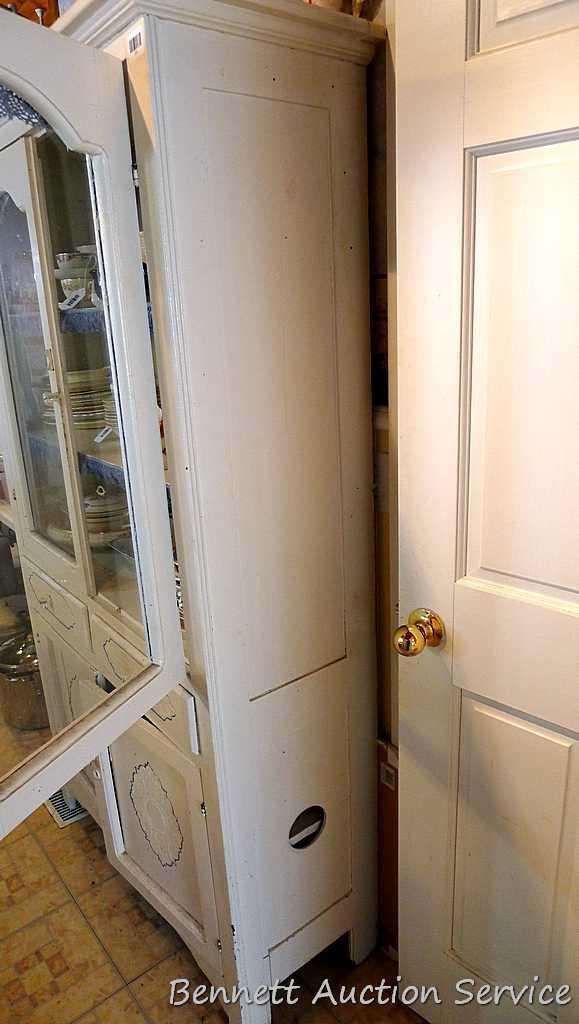 Very charming cabinet with glass doors on top, the drawers and paneled doors have a pressed design