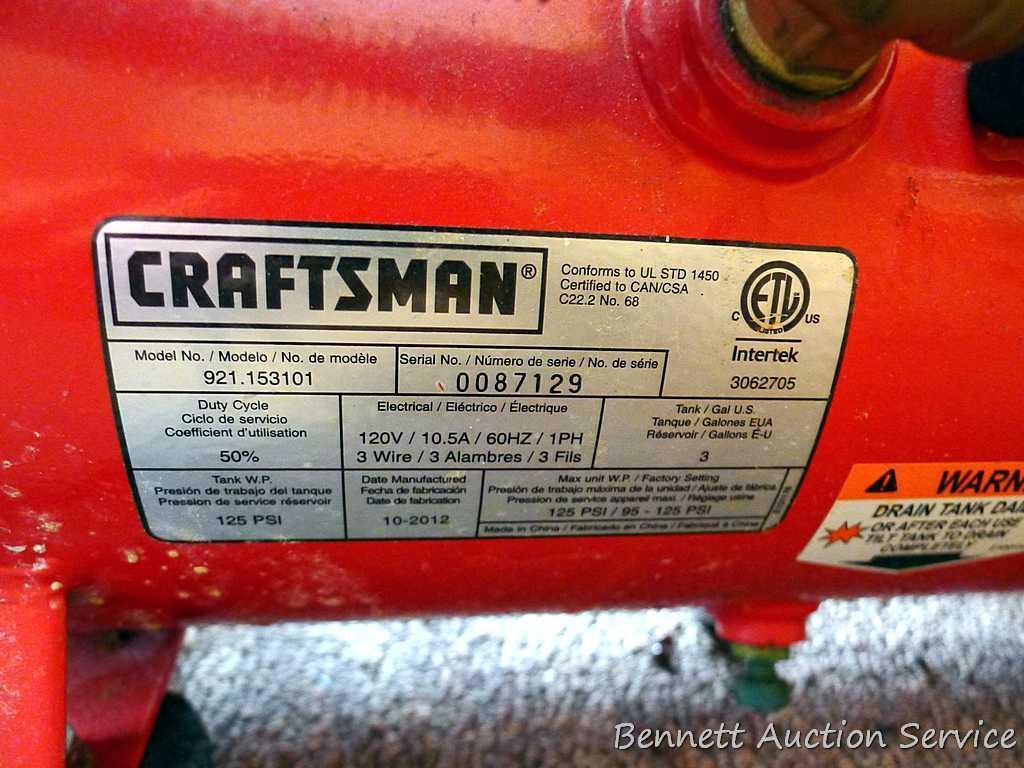 Craftsman 3 gallon 1 hp 125 psi air compressor runs and cycles.