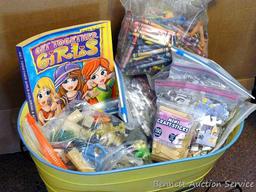 New in package toy tool kit; cute little wagon filled with little toys, crafts, crayons, puzzles,