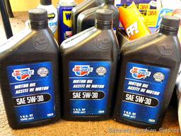 No shipping. Automotive items including travel blanket; unopened four quarts 5W-30 and powering