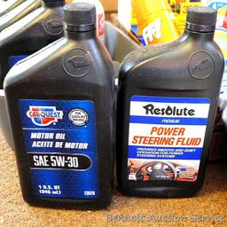 No shipping. Automotive items including travel blanket; unopened four quarts 5W-30 and powering