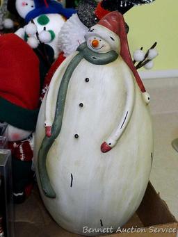 Variety of snowmen ornaments and decorations. Smallest Christmas ornaments are each approx. 2",
