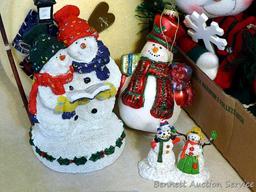 Variety of snowmen ornaments and decorations. Smallest Christmas ornaments are each approx. 2",